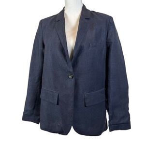 Ulla Johnson Line Lyocell Peplum Back Blazer Deep Navy Blue Lined Size 8